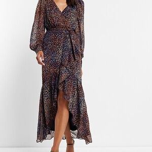 EXPRESS METALLIC PRINTED FAUX WRAP DRESS